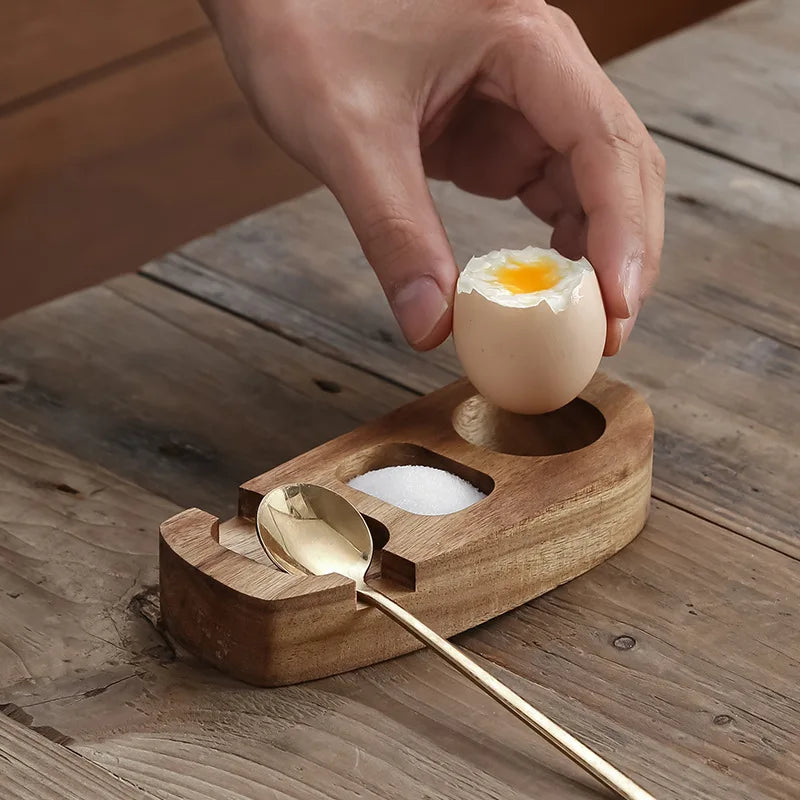 Wooden Egg Cups for Soft Boiled Eggs - Modern Unique Design for Breakfast Boiled Egg Holder - No More Eggshells on Table or Plat