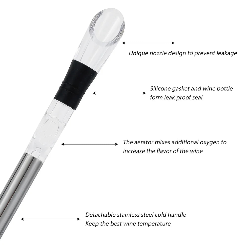 Wine Cooling Rod Stainless Frozen Stick Beer Chiller Stick Ice Wine Cooler 4 in 1 Wine Cooling w/ Wine Pourer Stopper Cutter