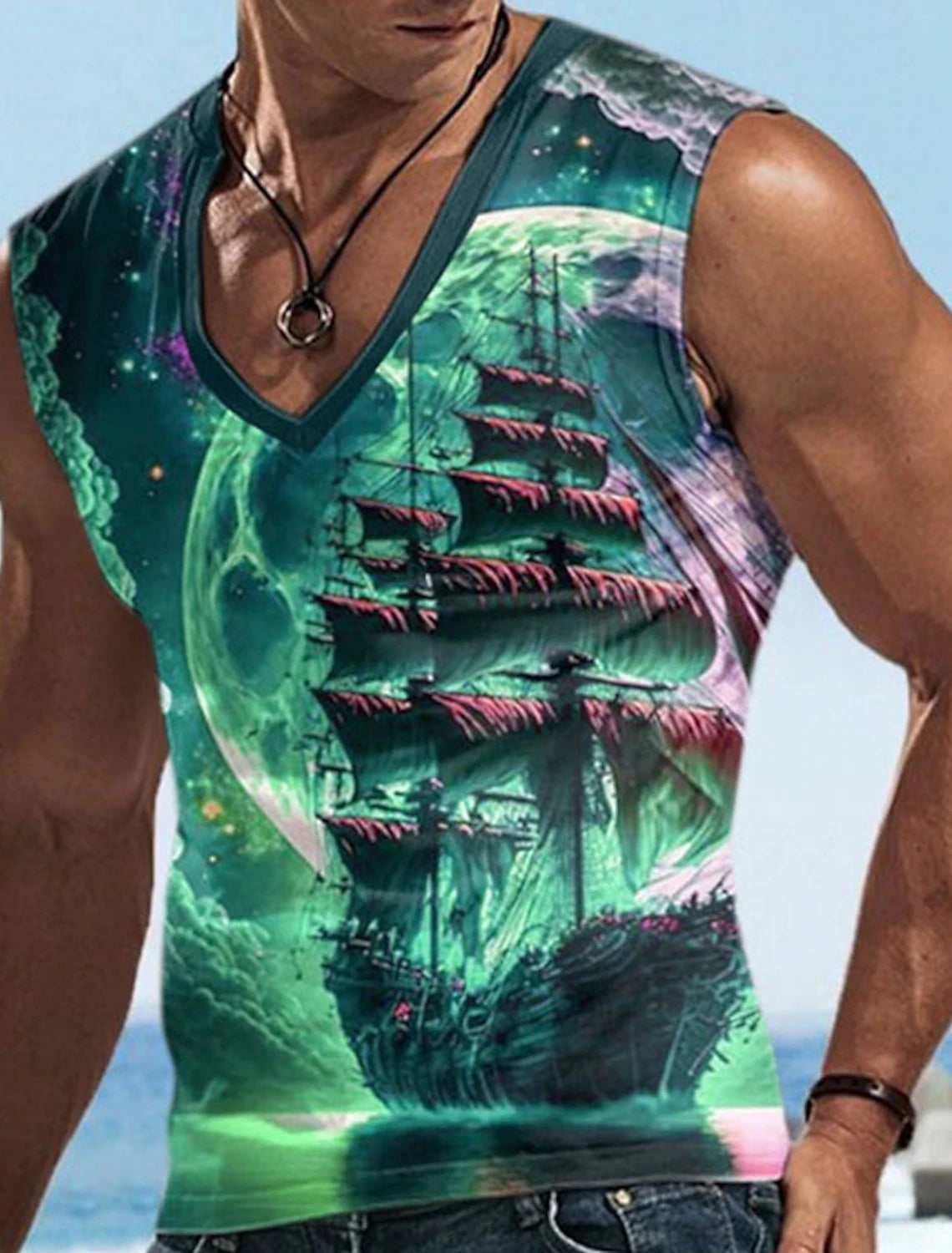 Sailor Suit 3D Ship Print T Shirt Men's Quick Dry Sleeveless Tank Top Oversized Fitness Sports Shirt Men's Design Clothing