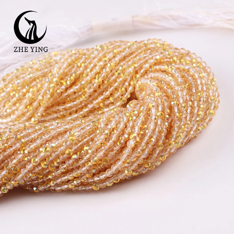 Zhe Ying New 2mm Electroplating AB Crystal Beads Small Loose Faceted Spacer Beads for Jewelry Making DIY Accessories