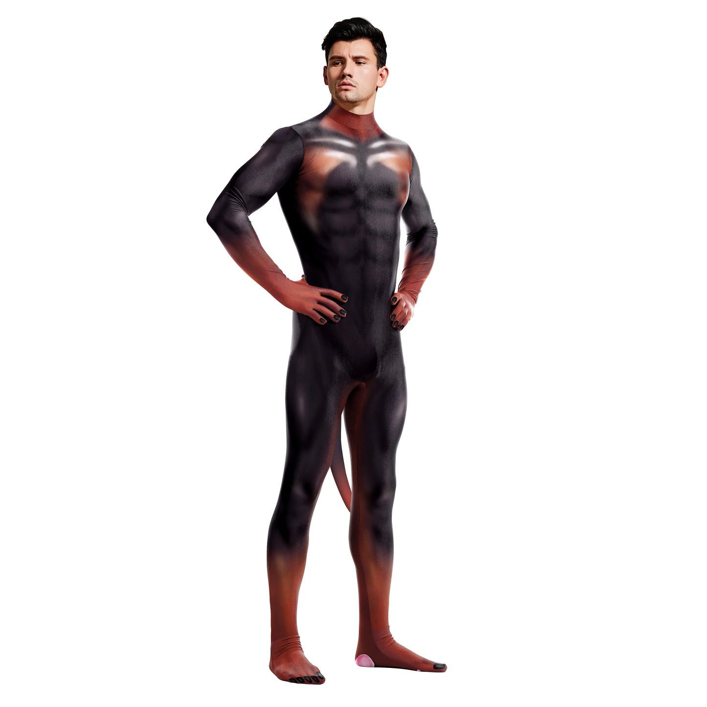 Zawaland Cosplay Halloween Animal Wolf Muscle 3D Printing Petsuit with Tail Furry Costume Zipper Jumpsuit Men Zentai Bodysuit