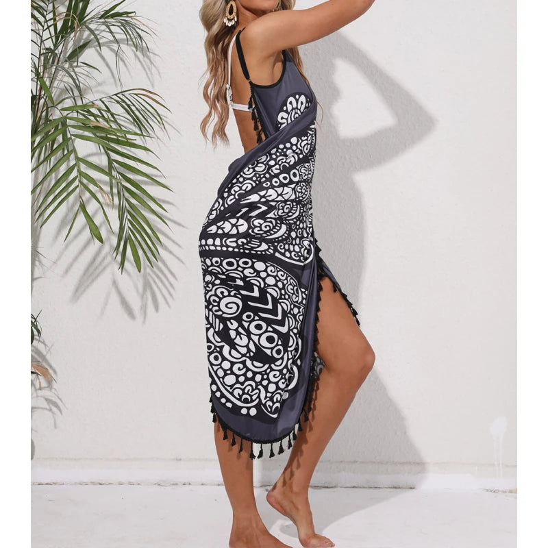 Women Bikini Sexy Butterfly Print Cover Up Swimwear Women Dress Summer Tunic Bath Sarong Wrap Skirt Swimsuit Elegant Beachwear