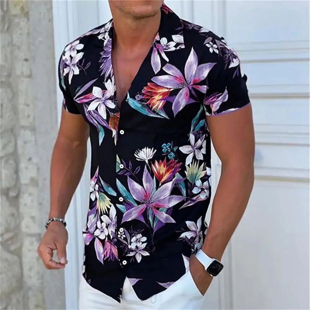 2023 Summer Animal Crane Men's Hawaiian Shirt 3d Plant Floral Print Plus Size Beach Flower