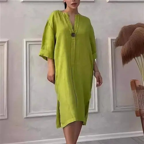 Women's Casual Button-Up Linen irt Long Ne round Color Blo Pet Clothing Accories