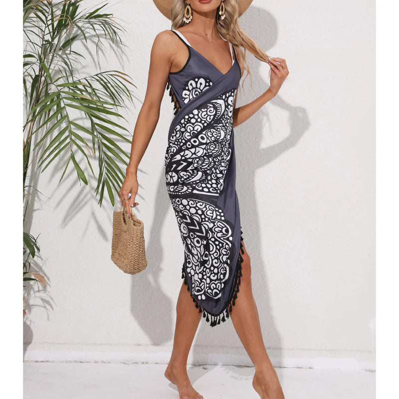 Women Bikini Sexy Butterfly Print Cover Up Swimwear Women Dress Summer Tunic Bath Sarong Wrap Skirt Swimsuit Elegant Beachwear