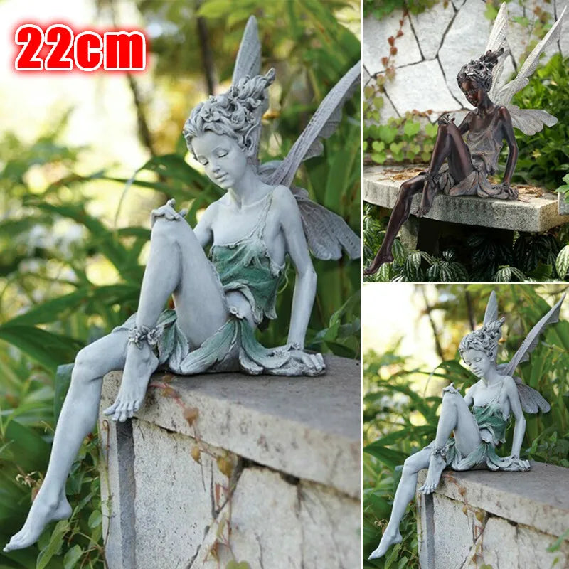18/22cm Large Size And Turek Sitting Fairy Statue Garden Ornament Resin Craft Yard Home Decor Outdoor Dropshipping