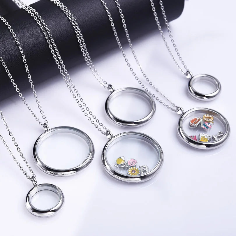 1Pc 17/28/32mm Stainless Steel Round Memory Ashes Locket Pendant Men Necklaces Diy Floating Relicario Coin Bezel Collar Jewelry
