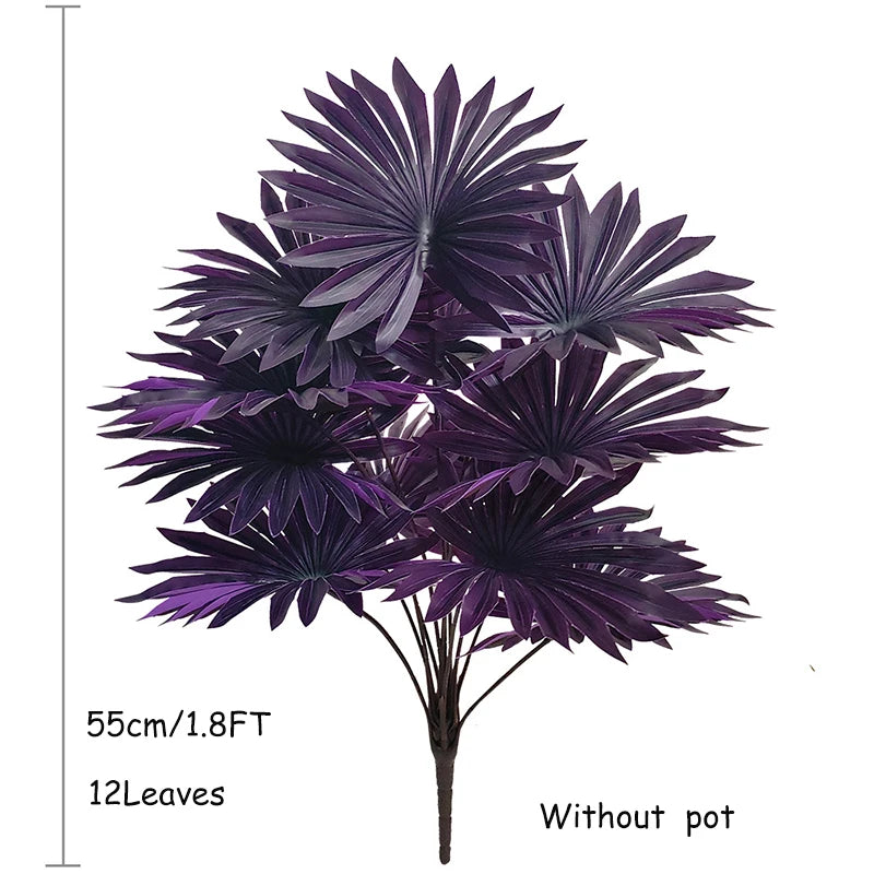 1.8-5FT Artificial Plant Purple Palm Tree Tropical Fake Plants Plastic Palm Leafs Big Monstera Tree Branch For Home Garden Decor