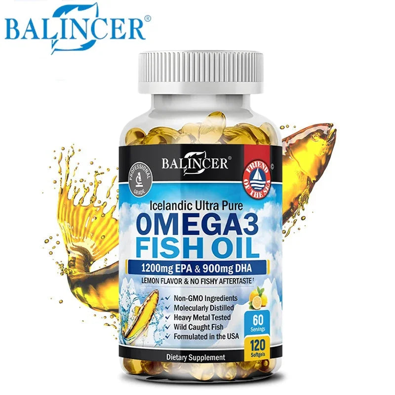 Omega 3 Fish Oil Capsules - Ultra-Pure Supplement - Promotes Joint, Eye, Skin Health, Supports Fatty Acids, Immune Support