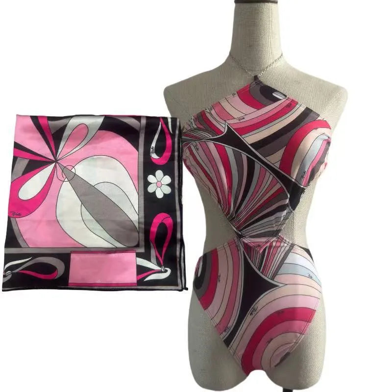 Women Swimsuit Split Swimsuit Bikini Striped Geometry Pattern One-Piece Swimsuit