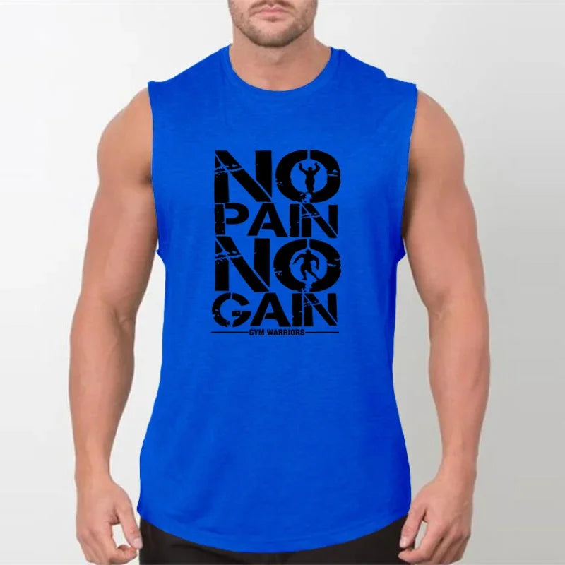NO PAIN NO GAIN Gym Tank Tops Men Bodybuilding Stringer Singlets Cotton Sleeveless Shirt Fitness Clothing Sportswear Muscle Vest