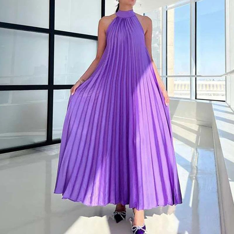 Women Sexy Off Shoulder Gala Dress New 2025 Elegant Solid Swing Loose Party Dress Spring Female Halter Slim Banquet Long Dress