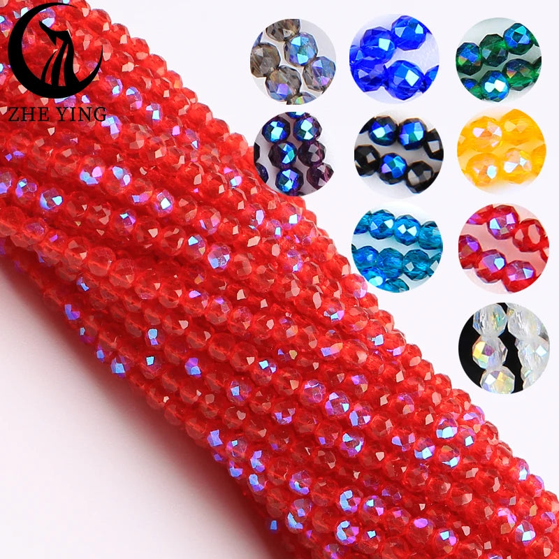 Zhe Ying New 2mm Electroplating AB Crystal Beads Small Loose Faceted Spacer Beads for Jewelry Making DIY Accessories