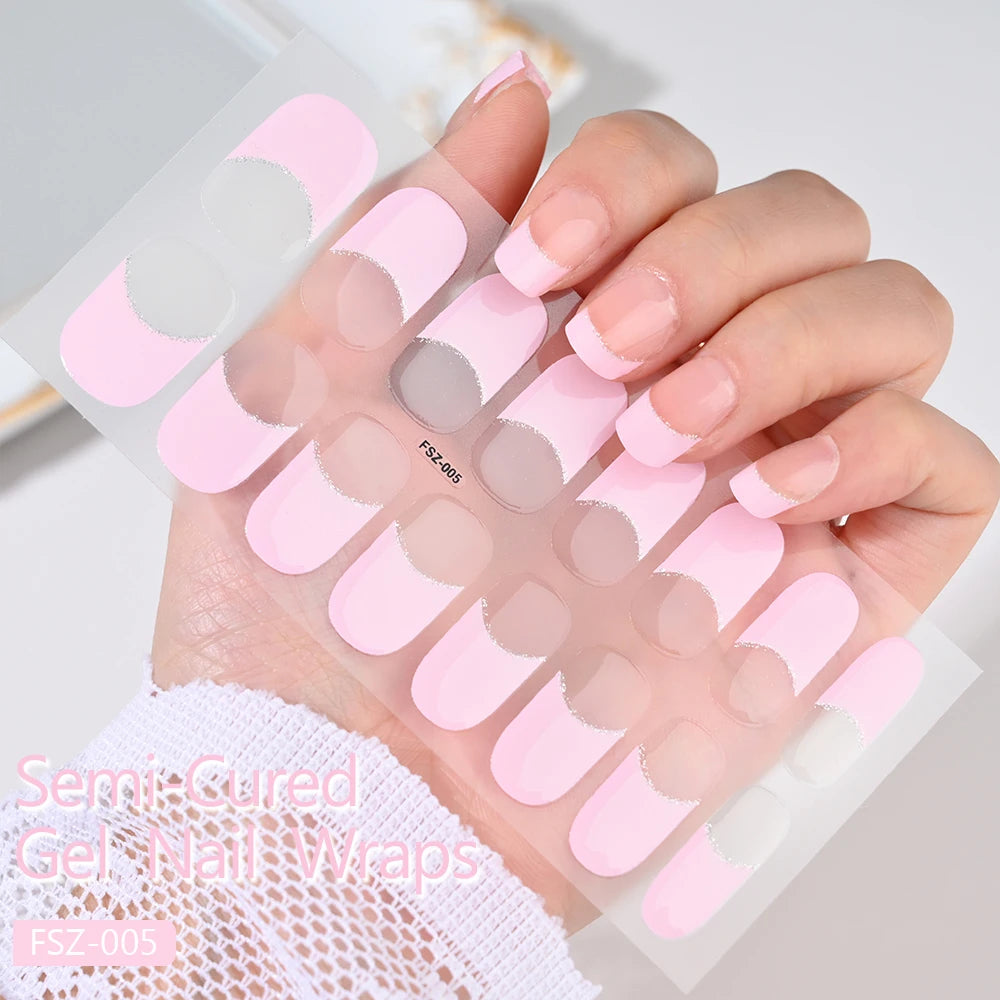 14pc Transparent Semi Cured Gel Nail Strips Nail Strengthening Gel Slider Long-Lasting Clear Crystal Gel Waterproof UV Stickers