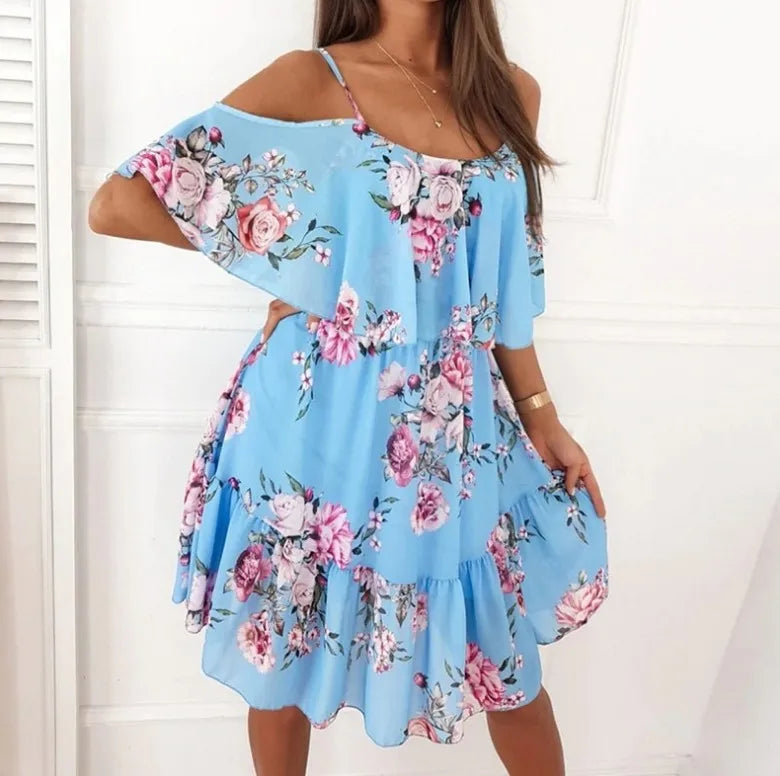 Woman Dress 2022 Summer Floral Printed Sexy Spaghetti Strap Off Shoulder Dress Casual Ladies Holiday Beach Boho Dresses Vestidos