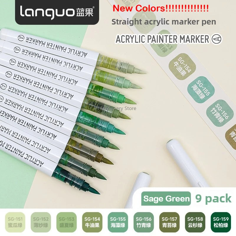 171/9 Direct Liquid Acrylic Art Markers Paint Pens Brush Color Marker for Rock Painting Stone Glass DIY Art Supplies Stationery