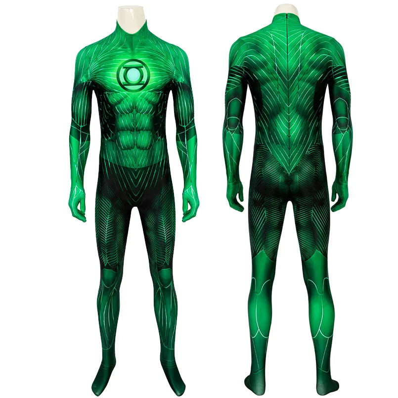 Zentai Hal Halloween Carnival Hero Outfit Green Zentai Lantern Cosplay Costume 3D Printing Superhero Jumpsuit With Eye Mask