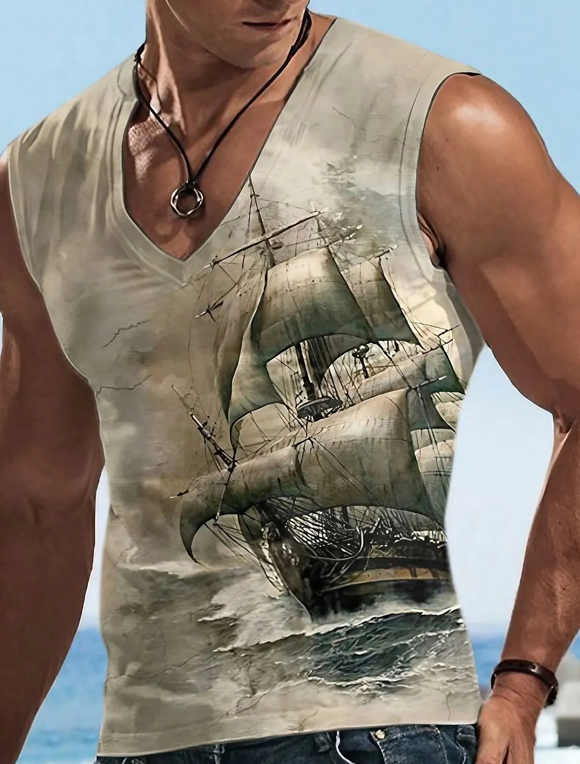 Sailor Suit 3D Ship Print T Shirt Men's Quick Dry Sleeveless Tank Top Oversized Fitness Sports Shirt Men's Design Clothing