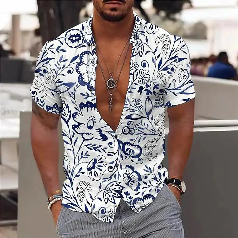 2023 Summer Animal Crane Men's Hawaiian Shirt 3d Plant Floral Print Plus Size Beach Flower