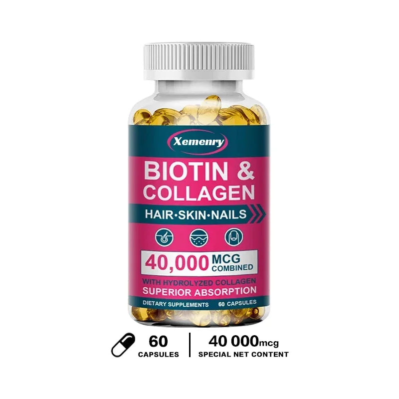 Collagen Biotin Capsules for Extra Strength Boost Hair, Skin and Nails Improve Skin Texture Hair Growth Follicle Repair