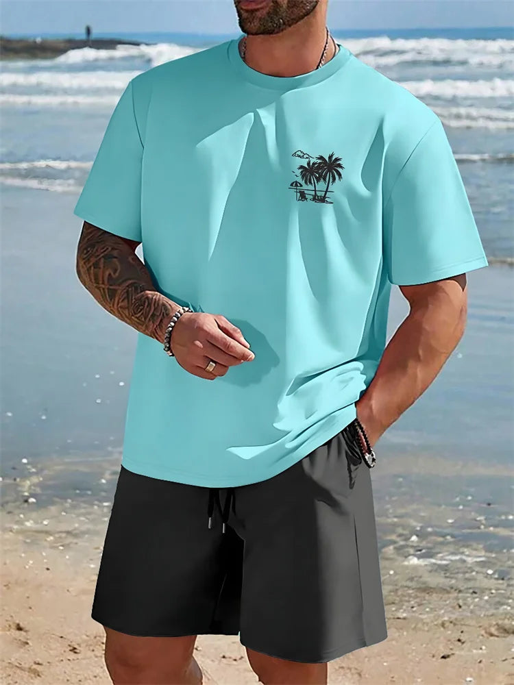 2 Piece Summer Casual Everyday Men's Short Sleeve Shorts Set Hawaiian Print Men's T-shirt Outdoor Sports Men's Beach Shorts