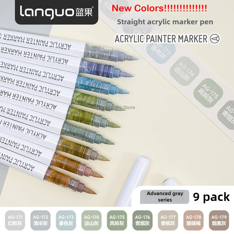 171/9 Direct Liquid Acrylic Art Markers Paint Pens Brush Color Marker for Rock Painting Stone Glass DIY Art Supplies Stationery