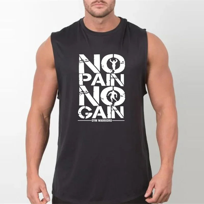 NO PAIN NO GAIN Gym Tank Tops Men Bodybuilding Stringer Singlets Cotton Sleeveless Shirt Fitness Clothing Sportswear Muscle Vest