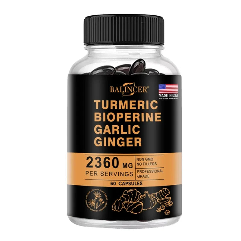 4-in-1 Turmeric Ginger Supplement with Pepperin 2360 Mg with Garlic Curcumin Black Pepper, for Joint, Digestive & Immune Support
