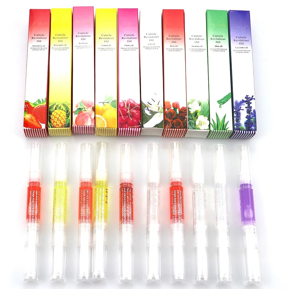 10Pcs/set Nail Care Nutrition Oil Pen Sweet Strawberry/Orange/Peach Flavor Nail Cuticle Oil Deep Moisturize Salon Cuticle Oil