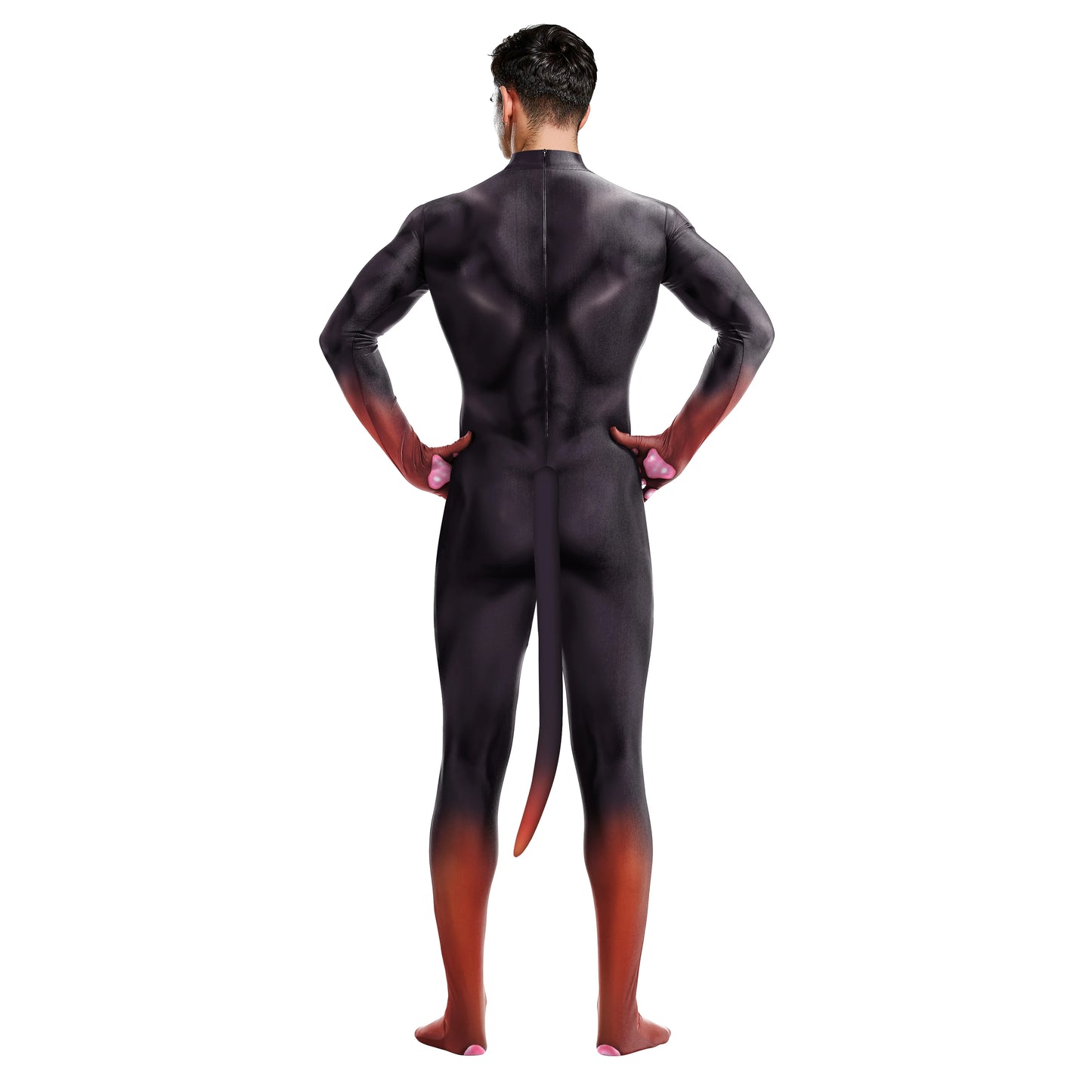 Zawaland Cosplay Halloween Animal Wolf Muscle 3D Printing Petsuit with Tail Furry Costume Zipper Jumpsuit Men Zentai Bodysuit
