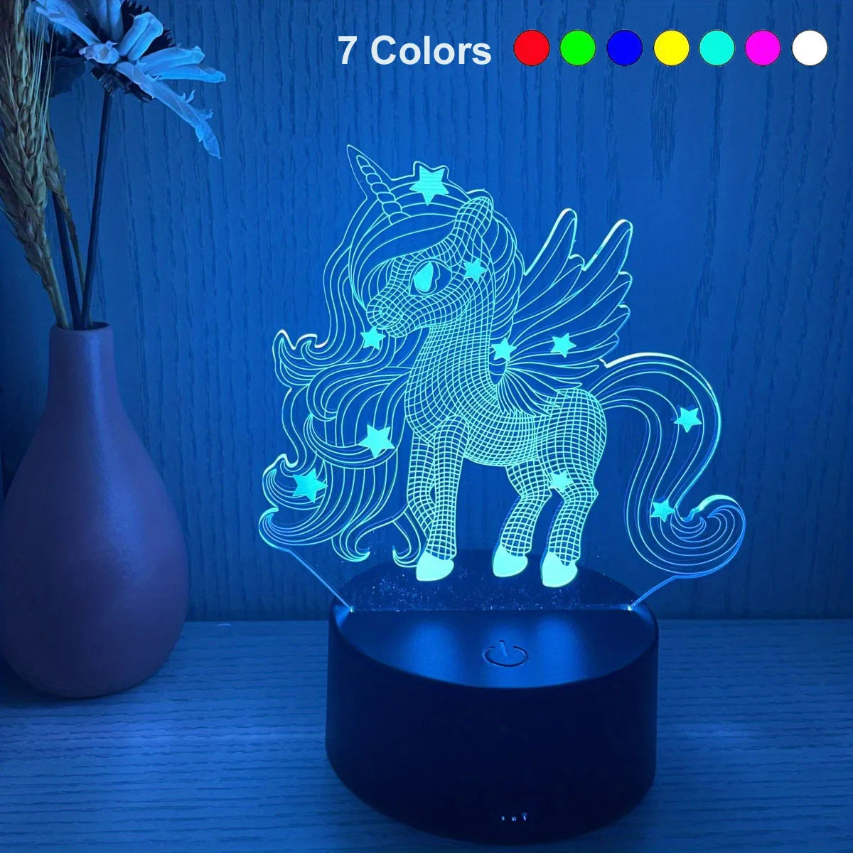 1pc Cute Pony 3D Night Light, With Touch & Remote Control, 16-Color Changing Ambient Light/7-Color /Warm Color For Bedroom
