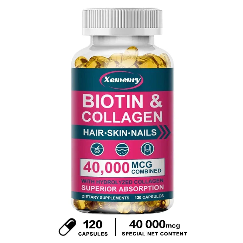 Collagen Biotin Capsules for Extra Strength Boost Hair, Skin and Nails Improve Skin Texture Hair Growth Follicle Repair