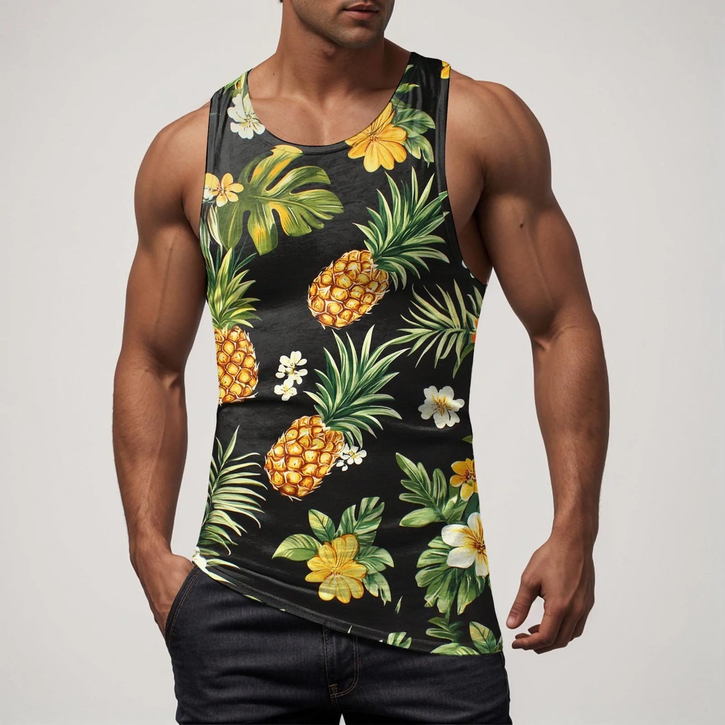 Men Vest Casual Comfortable Soft Breathable Fashion Printed Beach Tank Top Compression Hawaiian Vacation Pullover Plus Size