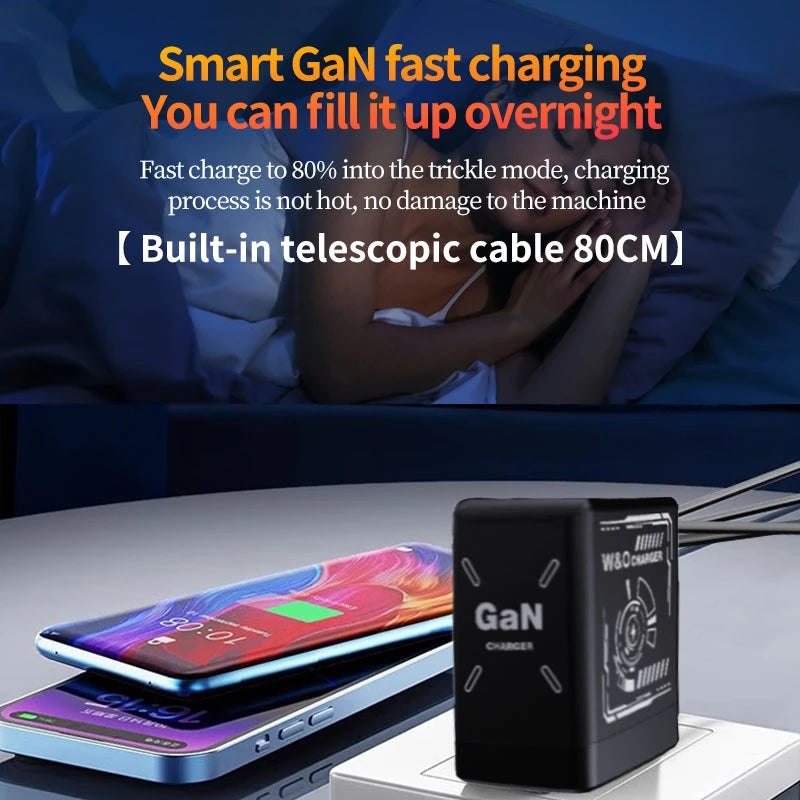 XIAOMI GaN Charger Compatible with 120W Fast Charger Retractable Type-C ligting Cable Portable Adapter For iPhone iPad Samsung