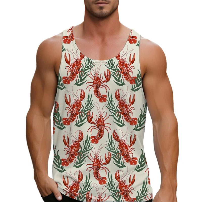 2025 Men's Tank Top Big Lobster Print Hawaiian Men's Casual Vest Comfortable Men's Sleeveless T Shirt Funny Undershirt Unisex