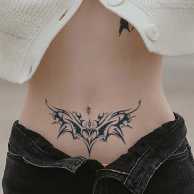 1pc Charming Tattoo Stickers Waterproof Lasting One To Two Weeks For Girls Belly Chest Back Waist Non-Reflective Thorn Cyan