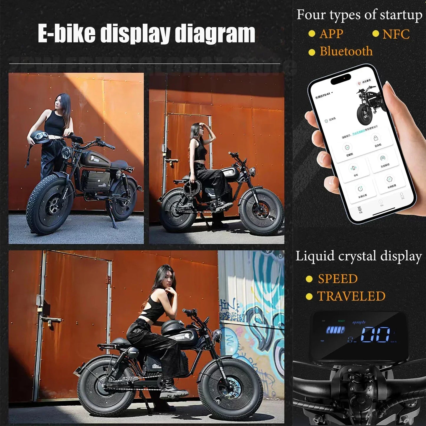 1500W 48V60AH Black Warrior Motorbikes 20inch Fat Tyre Electric Bike Adult Road Hydraulic brake E-bike Adult Road Electric Bike