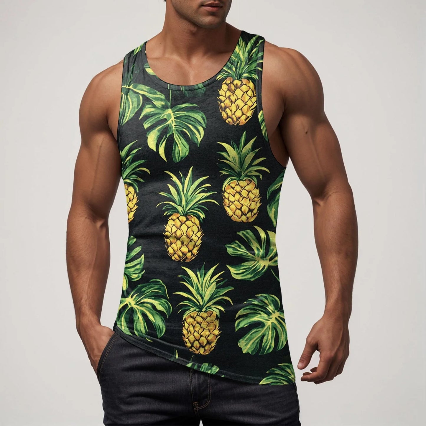 Men Vest Casual Comfortable Soft Breathable Fashion Printed Beach Tank Top Compression Hawaiian Vacation Pullover Plus Size