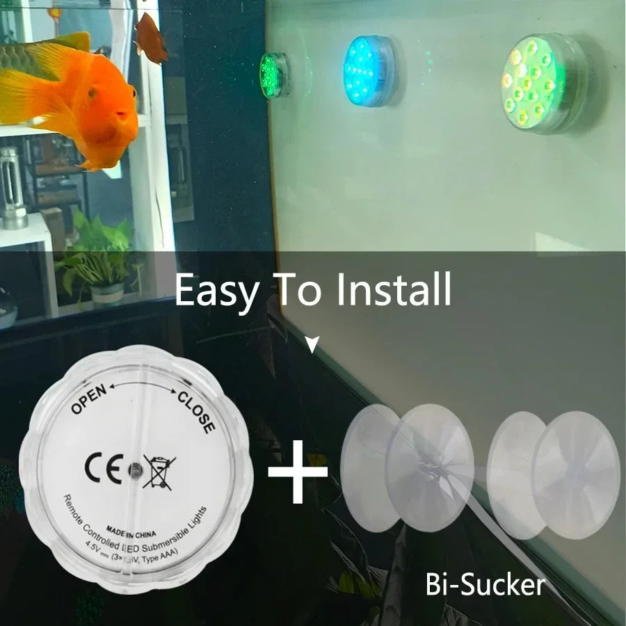 10 LED RGB Underwater Lights with Magnetic Suction Cups 16 Color Lights Fish Tank Pool Underwater Lighting Plant Grow Lights