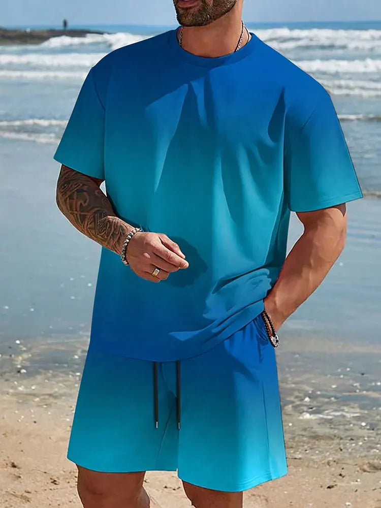 2 Piece Summer Casual Everyday Men's Short Sleeve Shorts Set Hawaiian Print Men's T-shirt Outdoor Sports Men's Beach Shorts