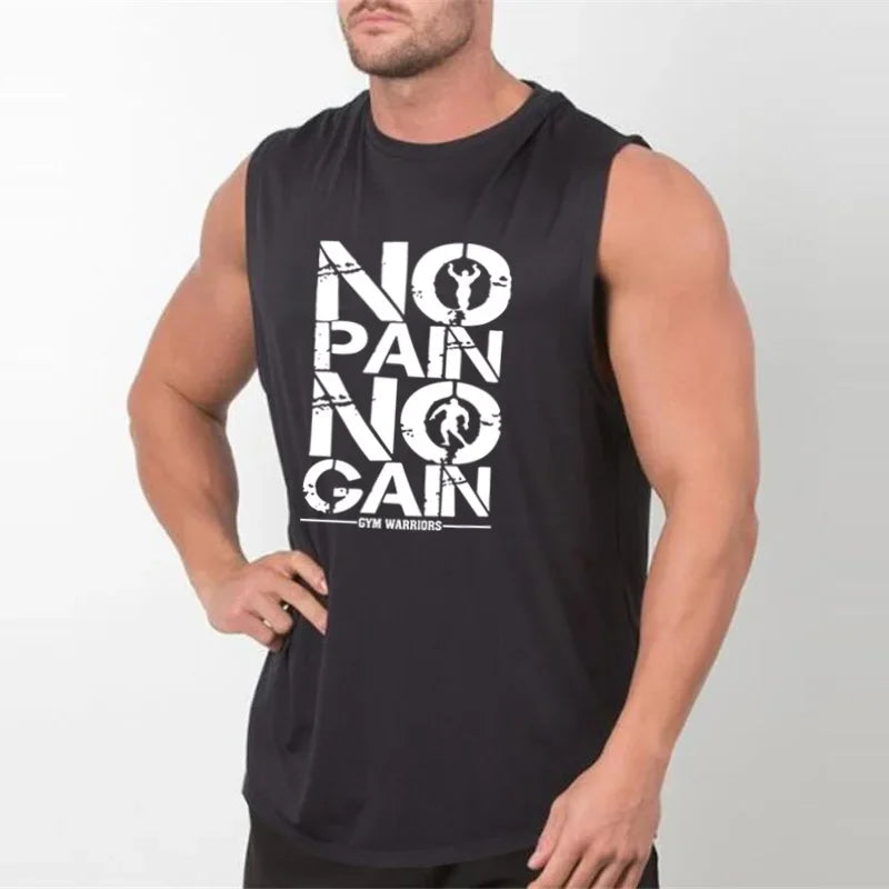 NO PAIN NO GAIN Gym Tank Tops Men Bodybuilding Stringer Singlets Cotton Sleeveless Shirt Fitness Clothing Sportswear Muscle Vest