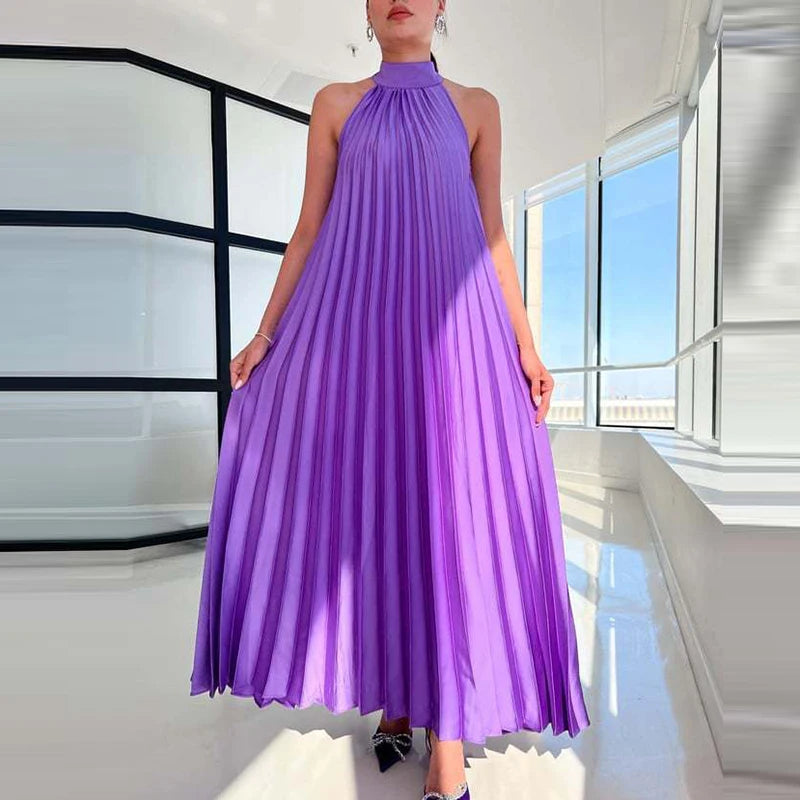 Women Sexy Off Shoulder Gala Dress New 2025 Elegant Solid Swing Loose Party Dress Spring Female Halter Slim Banquet Long Dress