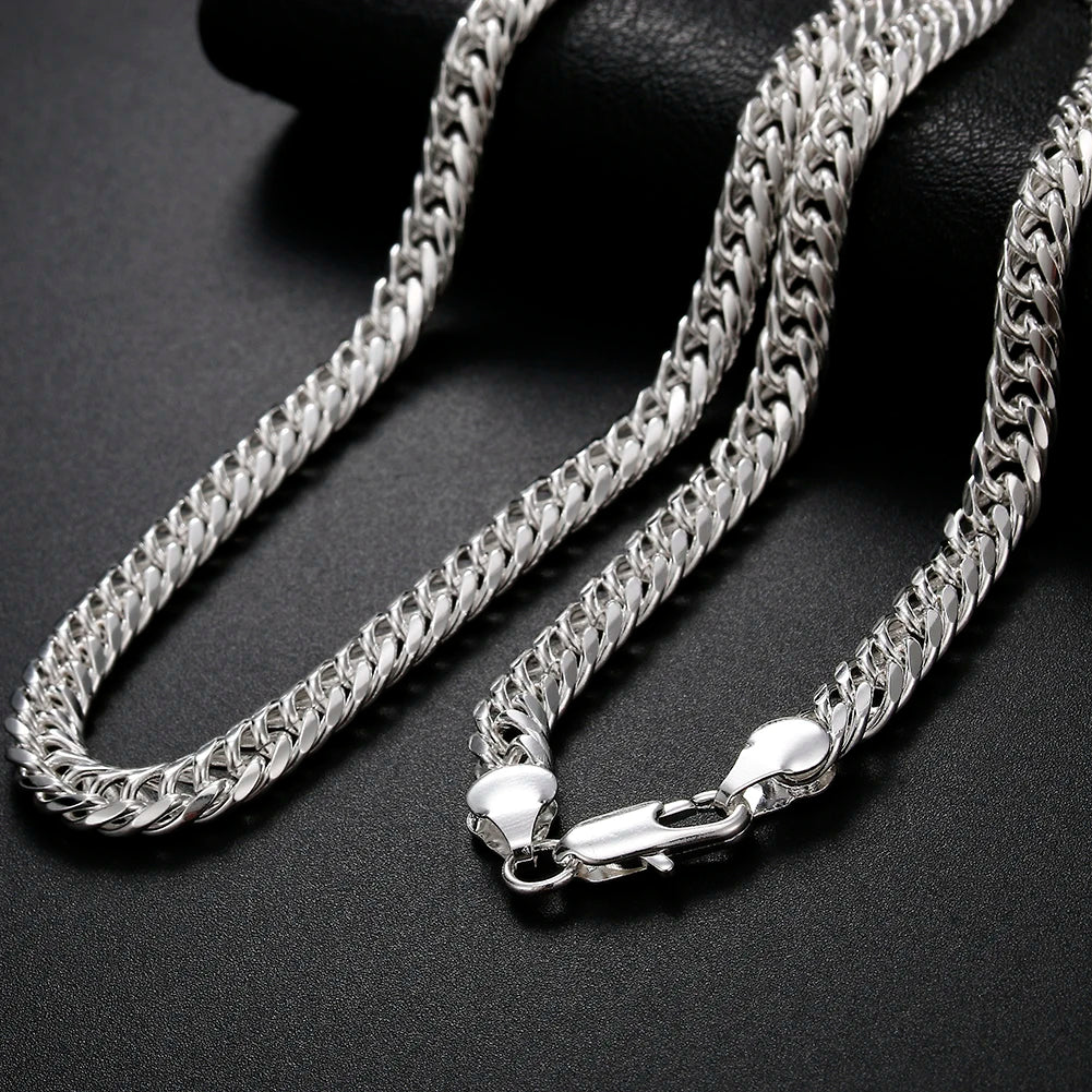 Fashion Original Brand 925 Stamped Silver Man 6MM Geometric Chain Bracelets Neckalces for Women Party Wedding Jewelry Sets