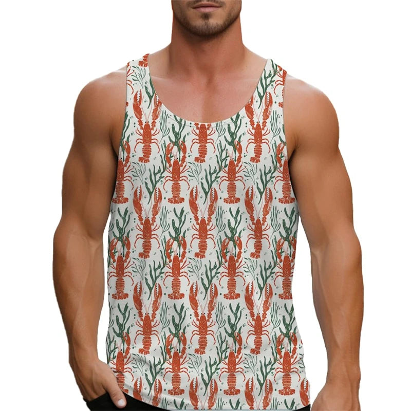 2025 Men's Tank Top Big Lobster Print Hawaiian Men's Casual Vest Comfortable Men's Sleeveless T Shirt Funny Undershirt Unisex
