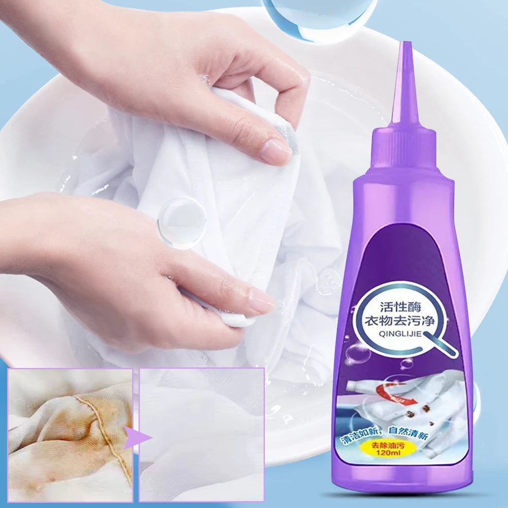 120 ML High Efficiency Active Enzyme Laundry Detergent White Shirt Guardian Works on Most Coffee Mud Grease Oil Stain Remove