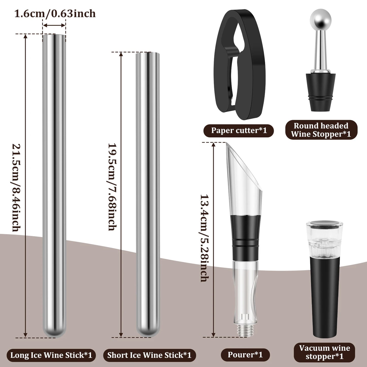 Wine Cooling Rod Stainless Frozen Stick Beer Chiller Stick Ice Wine Cooler 4 in 1 Wine Cooling w/ Wine Pourer Stopper Cutter