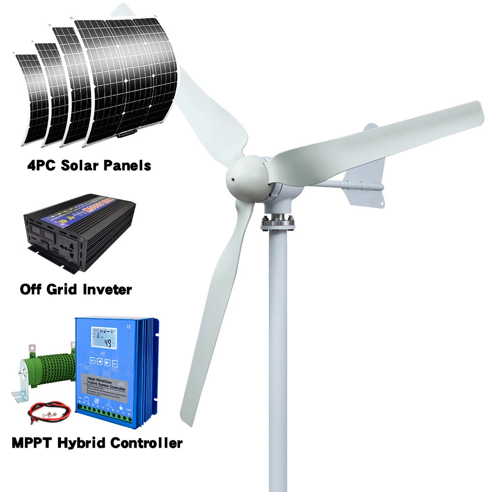 15kwh/day EU D-free Delivery Of 4000W 48V Horizontal Household 220V Wind Farm With Solar Cell System