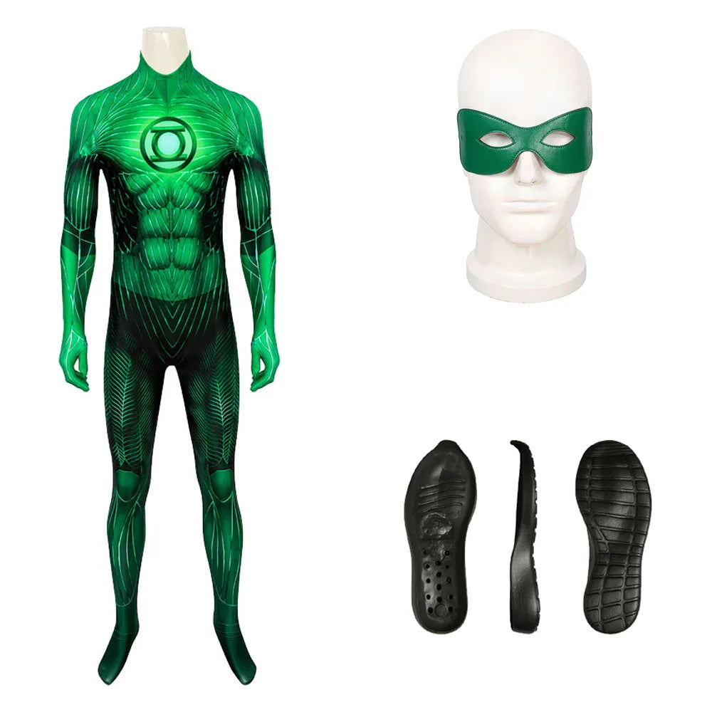 Zentai Hal Halloween Carnival Hero Outfit Green Zentai Lantern Cosplay Costume 3D Printing Superhero Jumpsuit With Eye Mask