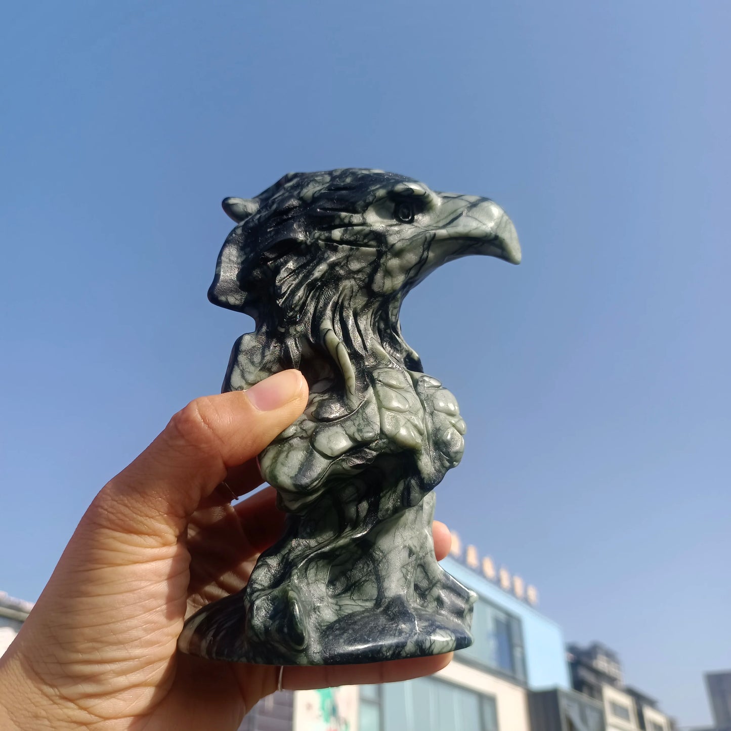 17cm Natural Tree Jade Eagle, Hand-Carved From Quartz Crystal Rough Stone, Mineral, Spiritual Energy, Healing Eagle
