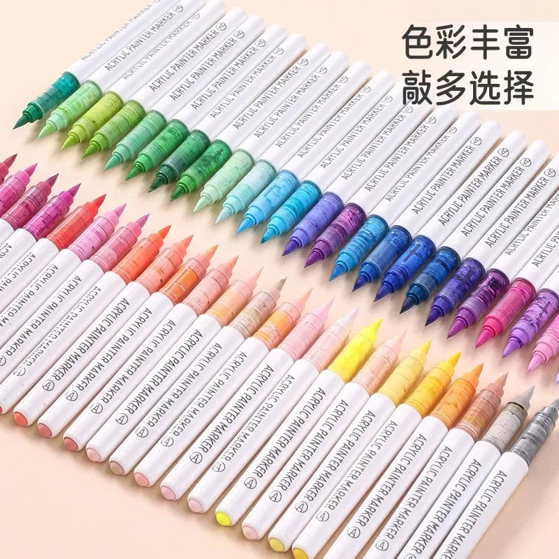 171/9 Direct Liquid Acrylic Art Markers Paint Pens Brush Color Marker for Rock Painting Stone Glass DIY Art Supplies Stationery